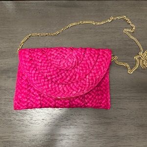 Hot Pink Straw Crossbody/Clutch